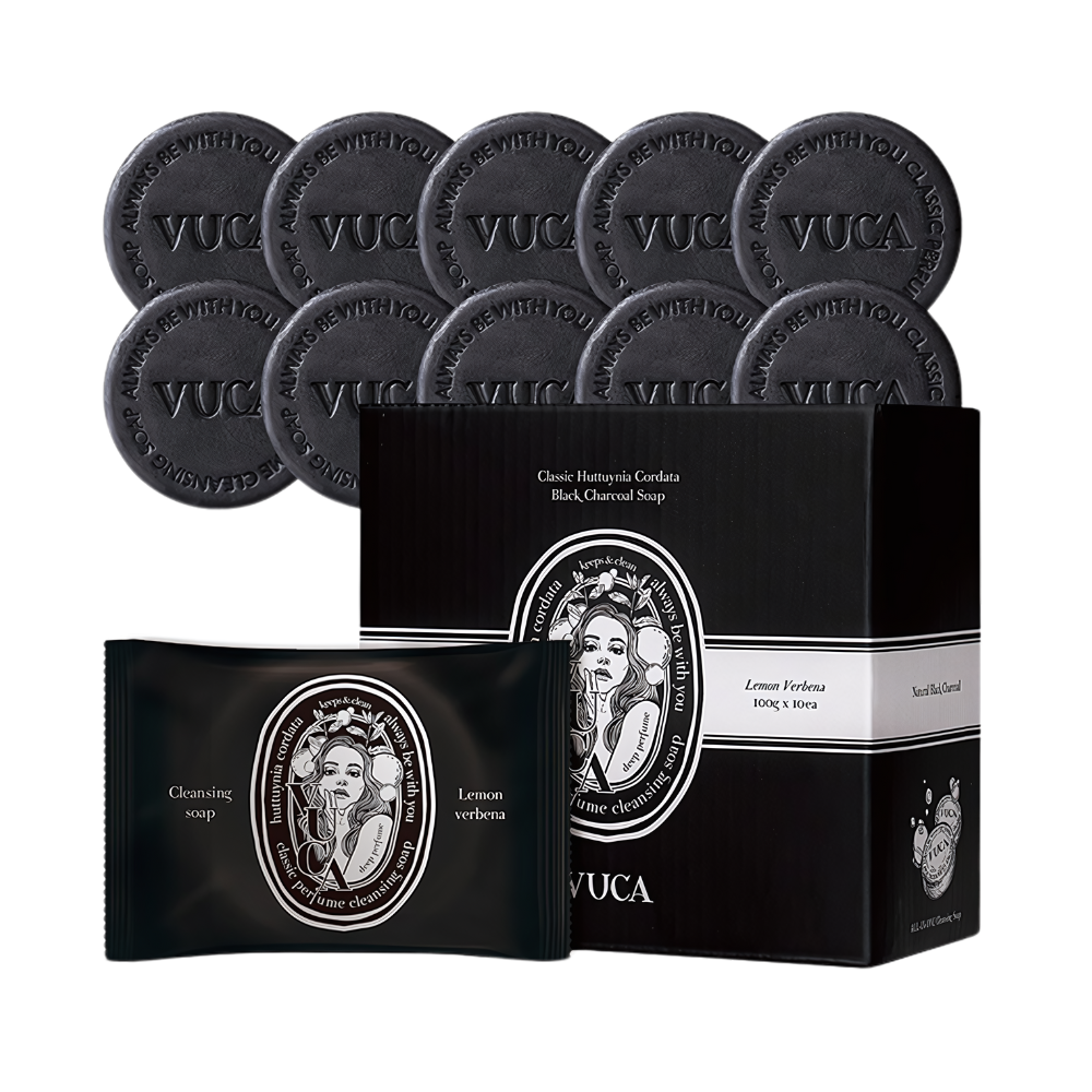 VUCA Classic Chameleon Black Charcoal Soap, 100g, pack of 10, designed for deep cleansing and skin rejuvenation.