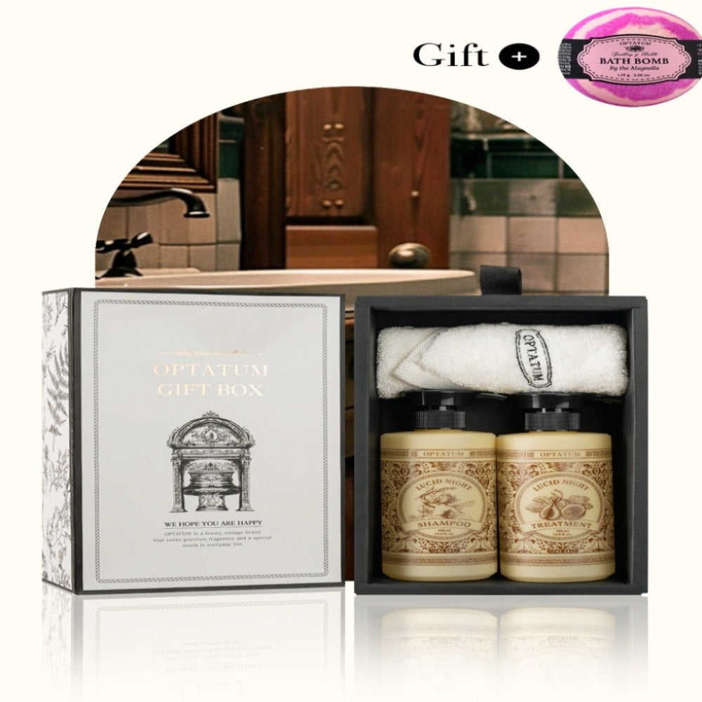 Optatum [Bath Bomb Gift/diffuser Card] Village Collection “scalp Care” Shampoo & Treatment Gift Set (Lucid Night)