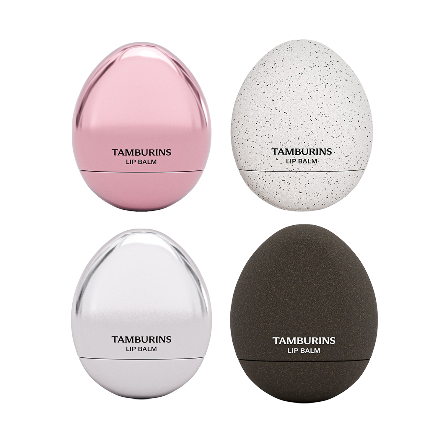 TAMBURINS Egg Lip Balm with tamarinds, a beauty blender, and 4 types of lip balm.