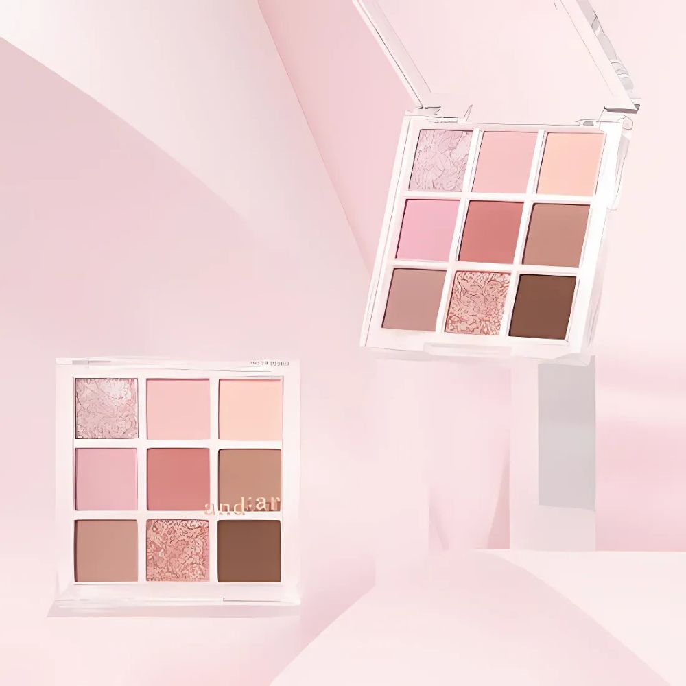 The palette includes a range of hues, from soft neutrals to deeper tones, designed to suit various skin tones and enhance the eyes with a soft, radiant finish.