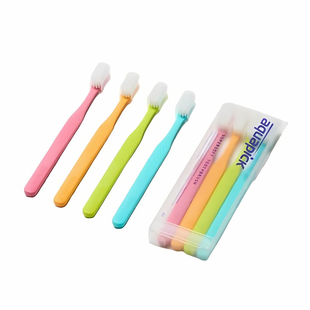 The Aquapick Super Soft Toothbrush set (4 pieces) provides a gentle and effective brushing experience, ideal for those with sensitive gums or who prefer a soft touch for daily oral care.