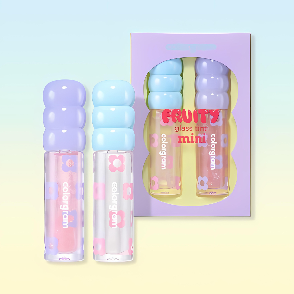 A mini duo of fruity glass tints, 1.6g each, offering a lively burst of color for a fun and stylish appearance.