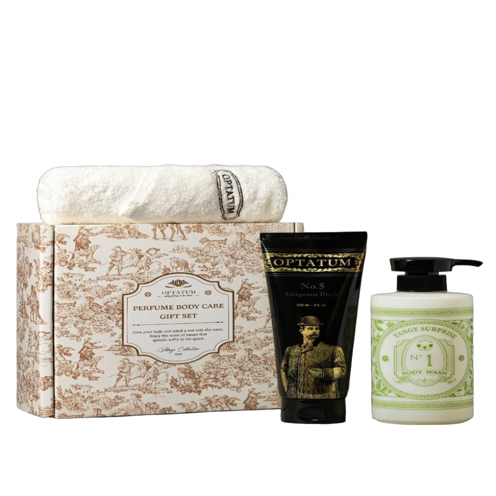 Optatum [Village Collection] Body care 3-piece gift set (wash + lotion + towel + diffuser card)