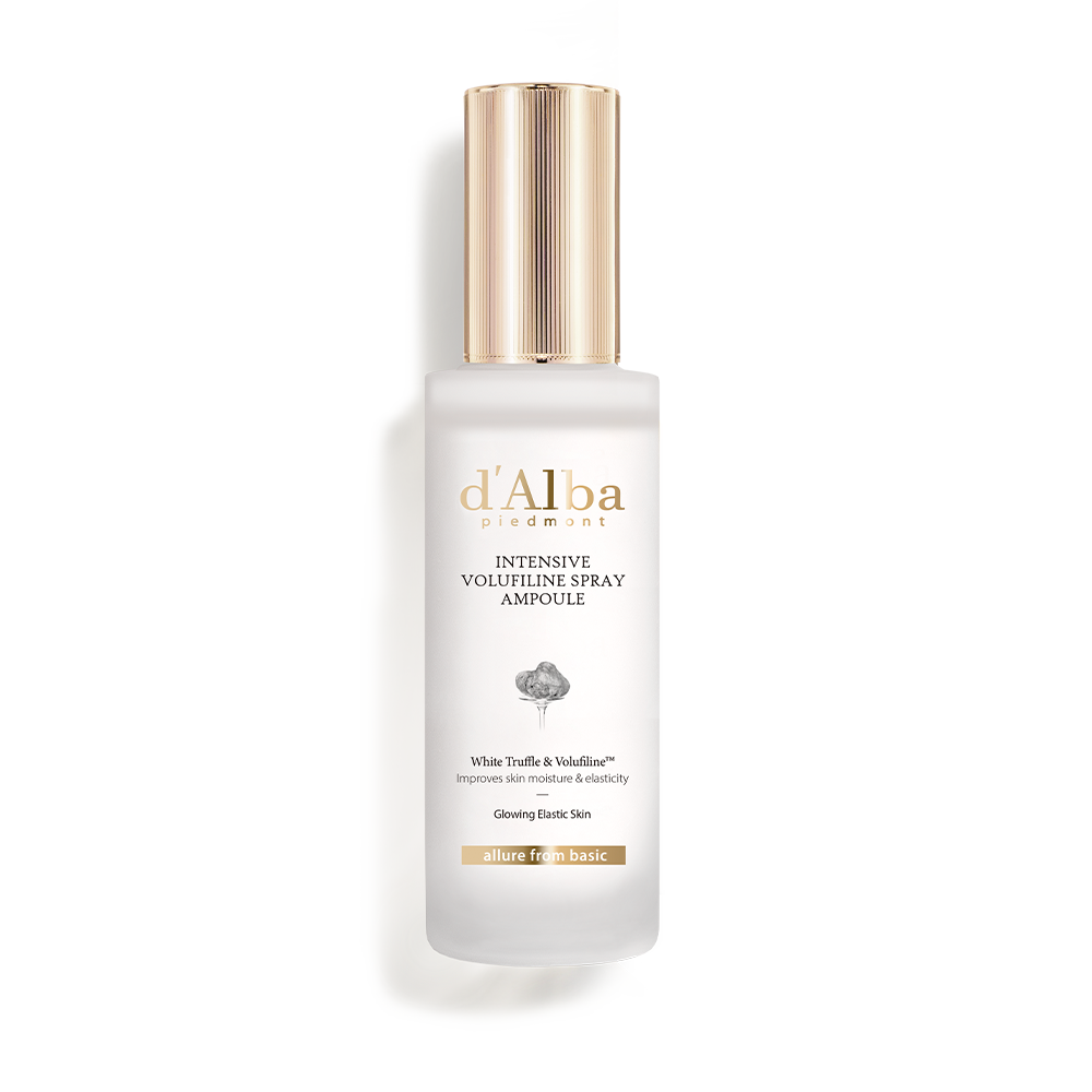 A bottle of d'Alba Intensive Volufiline Spray Ampoule 50ml, labeled as dabla anti-aging serum.