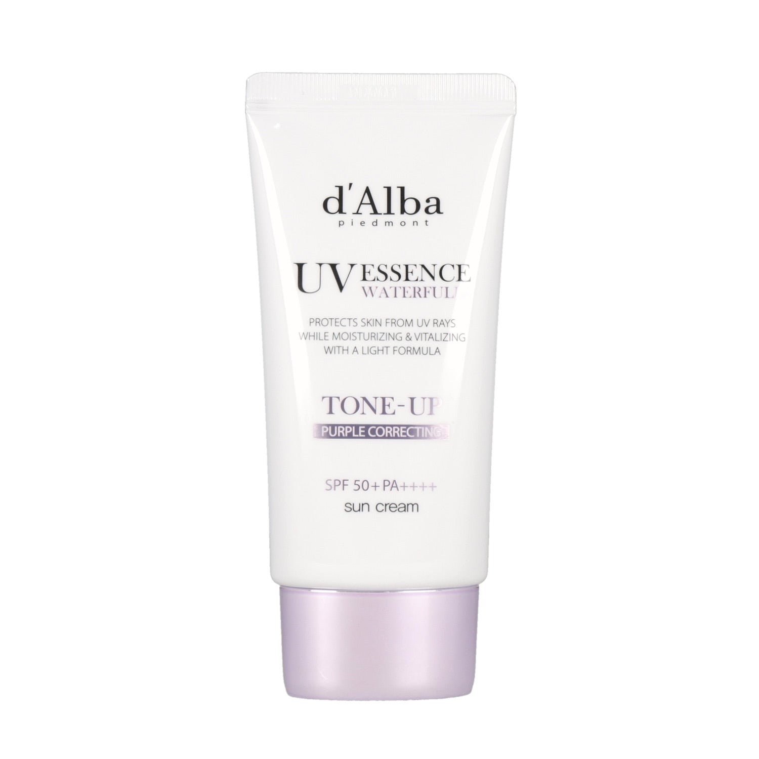 d’Alba Waterfull Tone Up Suncream (Purple) SPF50+/PA++++ 50ml - DODOSKINAn image of d'Alba UV Essence Tone Up Cream, a purple Waterfull Tone Up Suncream with SPF50+/PA++++.