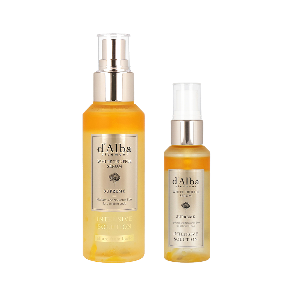 d'Alba White Truffle Supreme Intensive Serum 50ml/100ml - Available in 50ml and 100ml sizes, this serum harnesses the power of white truffle extract, known for its rich antioxidant properties, to revitalize and rejuvenate the skin.