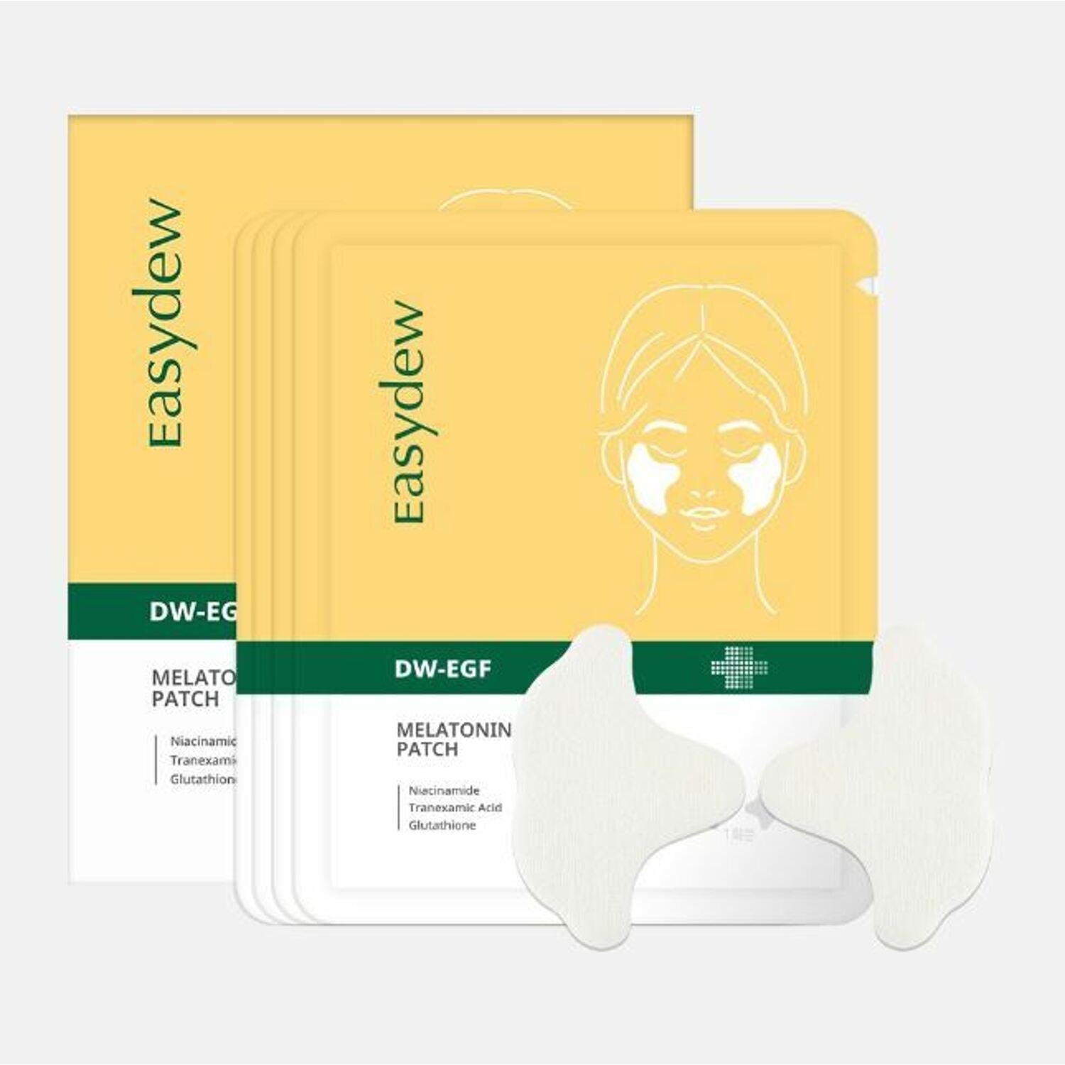 Easydew EX DW-EGF Melatoning Patch 5g*4P, a skincare product in a pack of four patches for rejuvenating and brightening the skin.