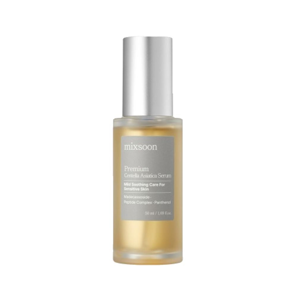 The mixsoon Premium Centella Asiatica Serum 50ml is a soothing and healing serum formulated with high concentrations of Centella Asiatica extract, known for its calming and anti-inflammatory properties.