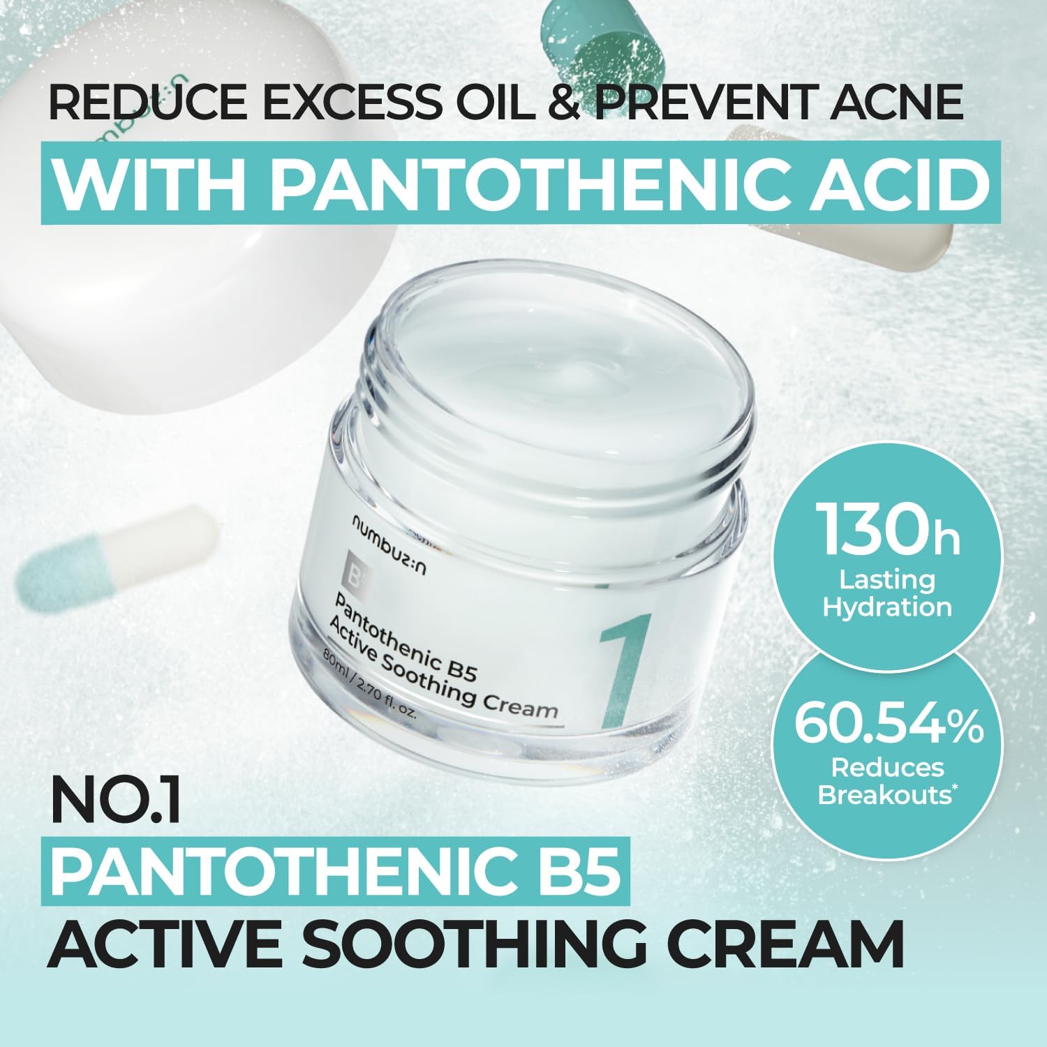 80ml Numbuzin Pantothenic B5 Active Soothing Cream - a gentle formula with vitamin B5 for skin relief.