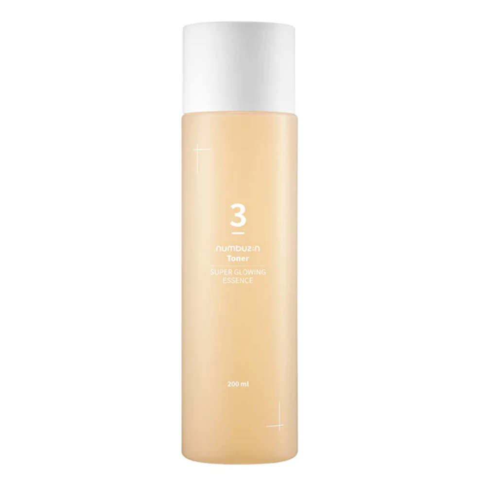 The Numbuzin No.3 Super Glowing Essence Toner (200ml) is designed to provide both toning and hydrating benefits, aiming to enhance skin radiance and texture. 