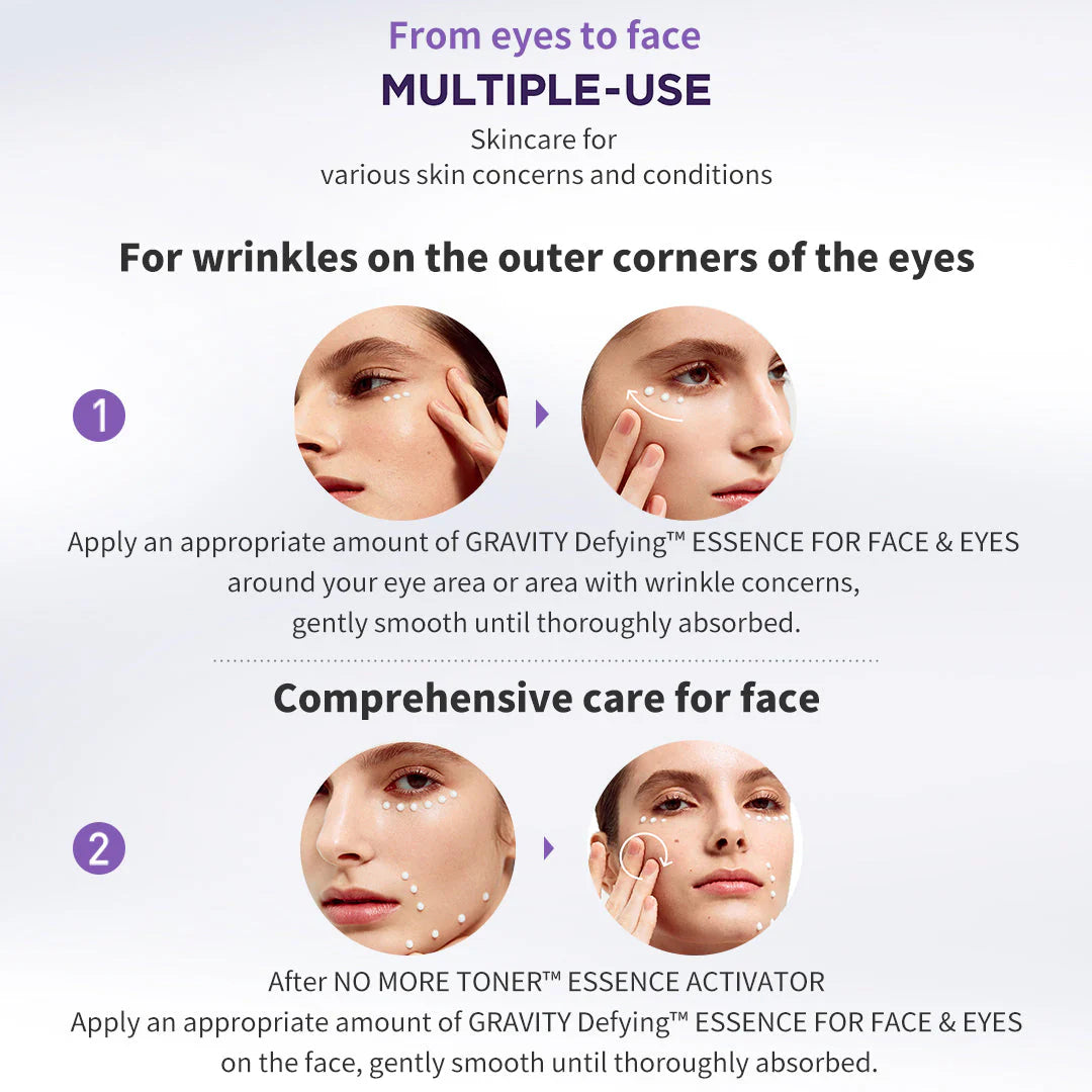 Mulitple use of 30ml Onoma Essence: Defies gravity for face and eyes.