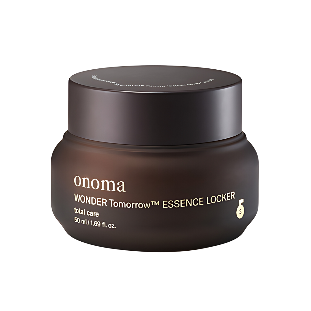 50ml Onoma Wonder Tomorrow Essence Locker bottle with luxurious gold details.