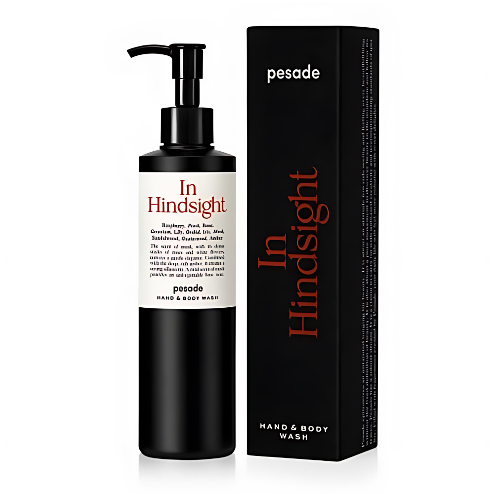 Elegant 250ml hand and body wash by Pesade, labeled "In Hindsight," designed for a luxurious cleansing experience.