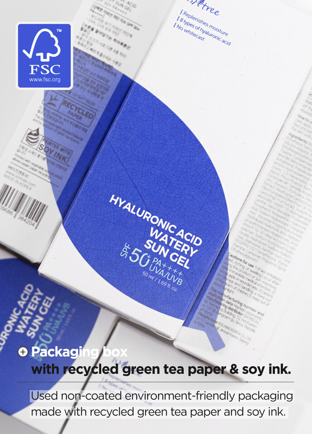 a package of facial green tea paper and soy ink