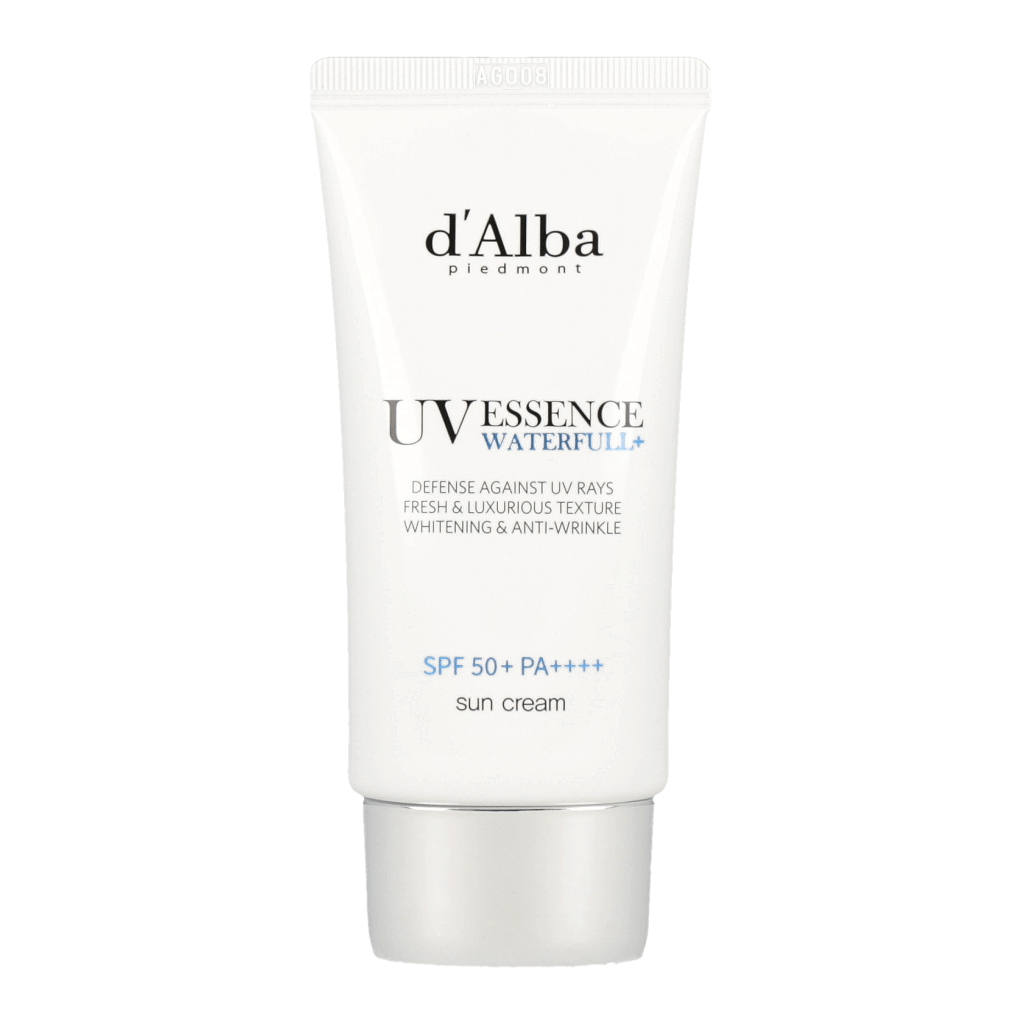 A bottle of 'dabla uv - sensence mild spf 50' sunscreen, a water-based formula with SPF50+ PA++++ protection, in a 50ml container.