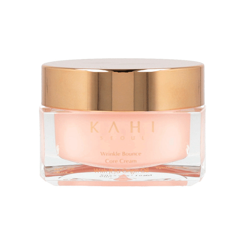 A 50ml jar of KAHI hydrating eye cream, known as Wrinkle Bounce Core Cream, designed to moisturize and reduce wrinkles around the eyes.