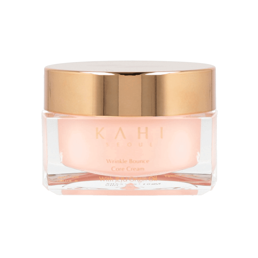 Image of KAHI hydrating eye cream, a 50ml jar of Wrinkle Bounce Core Cream, formulated to hydrate and diminish eye wrinkles effectively.