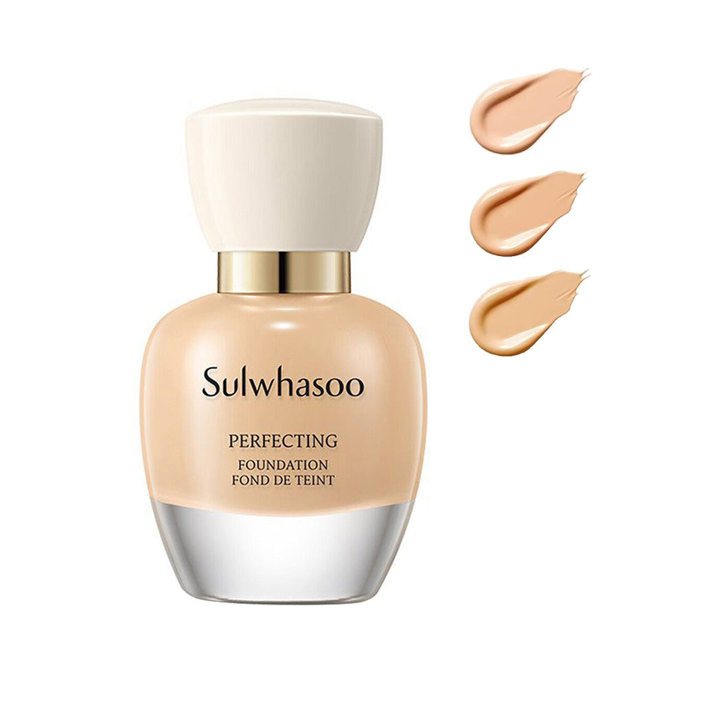 Sulwhasoo Perfecting Foundation Fluid Foundation SPF 15, 35ml (3 shades), provides flawless coverage and sun protection.