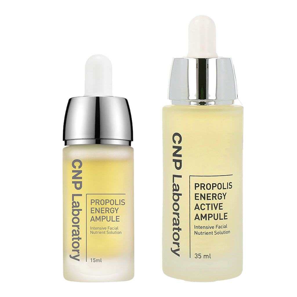 Two CNP Laboratory Propolis Energy Ampules, one 15ml and one 35ml, displayed together